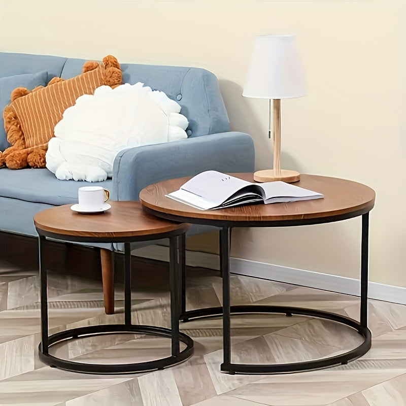 Ronde Salontafel Set – Bijzettafel – Nesting Tafels – Slaapkamer Tafels – Woonkamer Tafels – Industrieel Design – Metaal & Hout – Espresso Bruin – Ruimtebesparend & Duurzaam