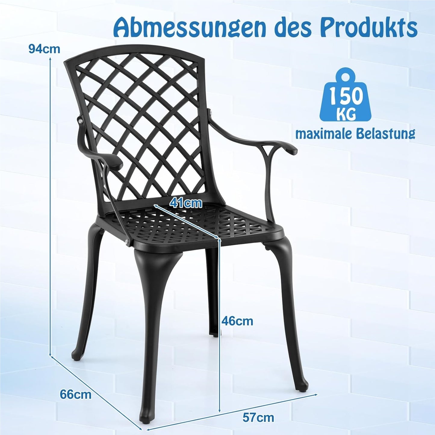 Aluminium Tuinstoelen – Tuinmeubels – Balkonstoelen – Terrasstoelen – Buitenstoelen – Weerbestendig – Met Armleuningen – Zwart – Ergonomisch & Verstelbare Voeten
