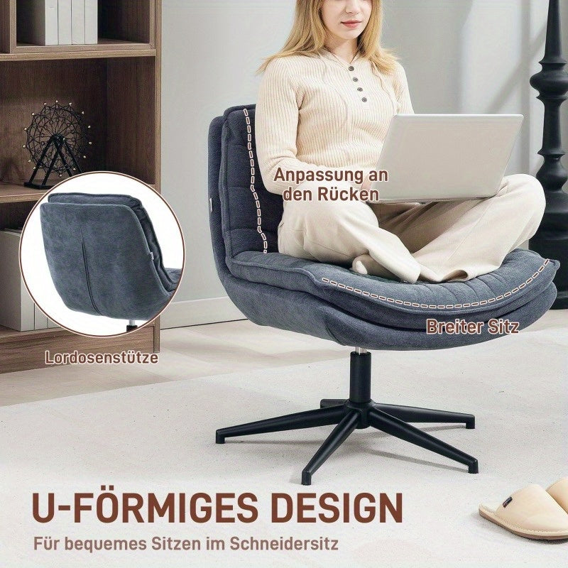 Bureaustoel – Office Chair – Ergonomische Stoel – Draaistoel – Computerstoel – Robuust Metaal – Breed Zitvlak – Hoogte Verstelbare Rugleuning – 360° Draaibaar – Zonder Armleuningen – Onderhoudsvriendelijk – Donkergrijs