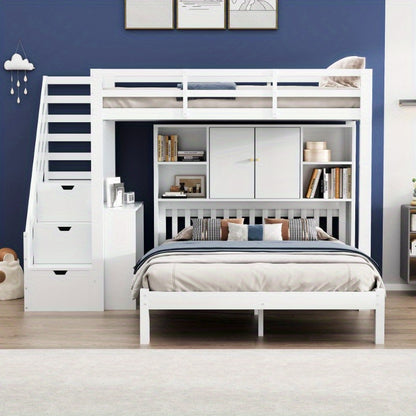 Hoogslaper – Stapelbed – Eenpersoonsbed – Kinderbed – Bed met Bureau – Ruimtebesparend – Gemakkelijk te Montaren Zonder Gereedschap – Wit Modern Design