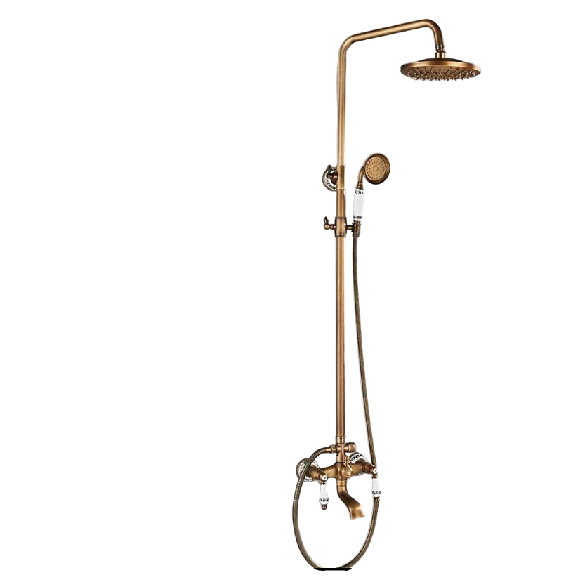 Buitendouche – Tuindouche – Regendouche – Douchekraan – Baduitloop – Antiek Messing – Regendouchekop 20,32 cm – Duurzaam Metalen Materiaal
