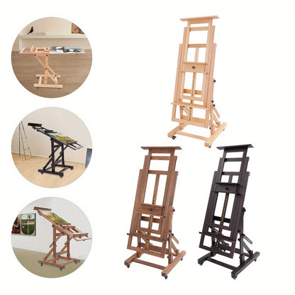 Verstelbare Kunstenaars Ezelschaal – Schildersezel – Atelier Ezelschaal – Houten Ezelschaal – Kunst Easel – Walnoot Kleur – Verstelbare Hoogte 140-300 cm – Stevige H-vormige Basis met Remwieltjes