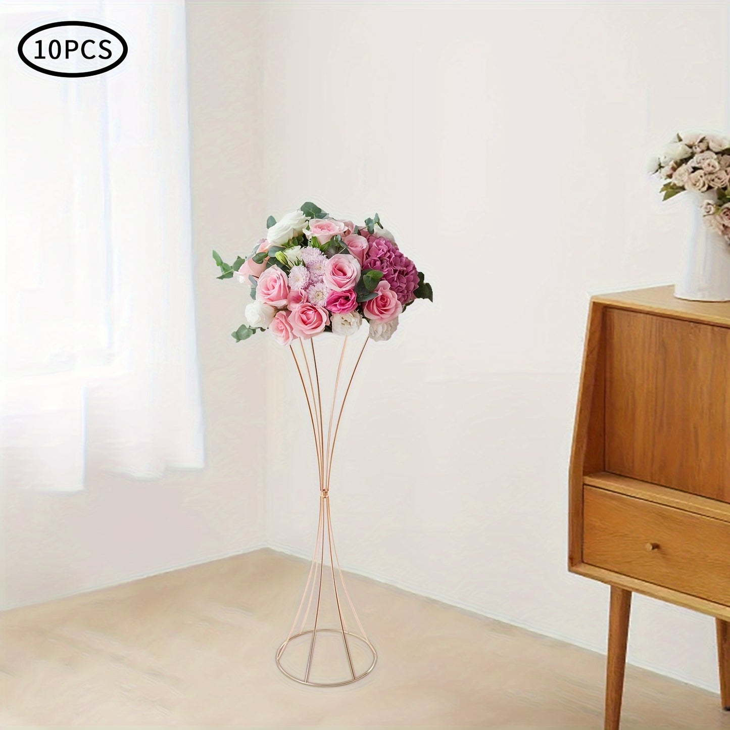 Glazen Vaas – Tulpenvaas – Bloemvaas – Decoratievaas – Wedding Centerpiece – Gouden Metalen Frame – 80 cm Hoogte – Set van 10 Stuks