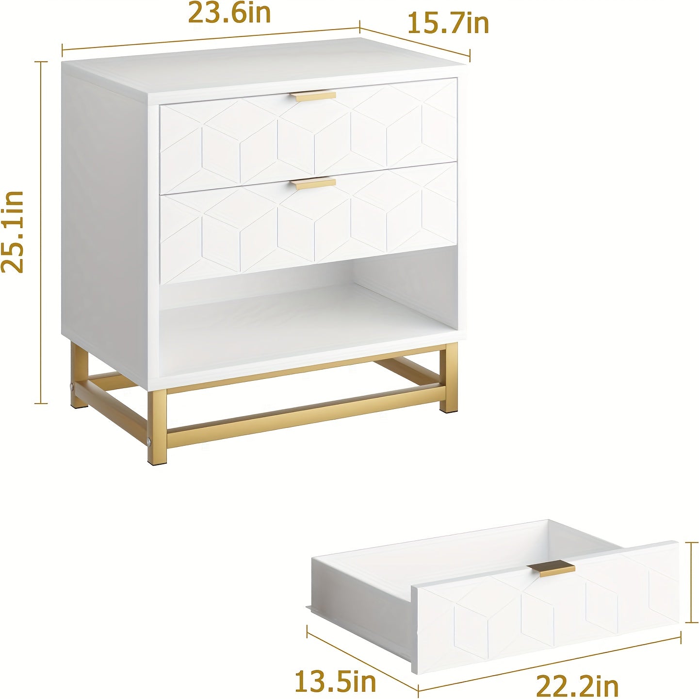 Ladekast Wit – Opbergkast – Lade Kast – Commodes – Ladenkast – 3 Ruime Lades – Krasbestendig Metalen Poten – Compact Formaat 59,9x68,5 cm