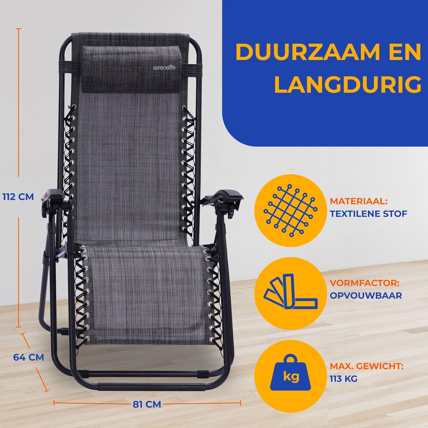 Loungestoel – Fauteuil – Relaxstoel – Tuinstoel – Verstelbare Stoel – Set van 2 – Weerbestendig Staal – Inclusief Bijzettafel met Bekerhouders