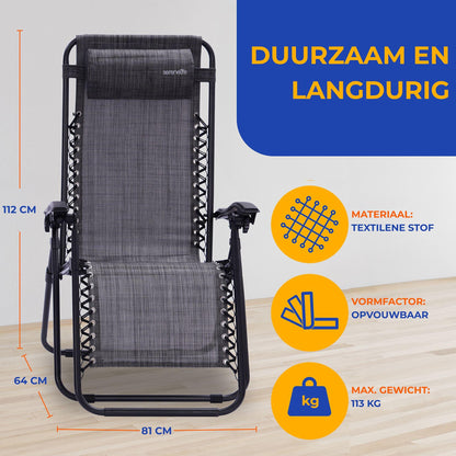 Loungestoel – Fauteuil – Relaxstoel – Tuinstoel – Verstelbare Stoel – Set van 2 – Weerbestendig Staal – Inclusief Bijzettafel met Bekerhouders