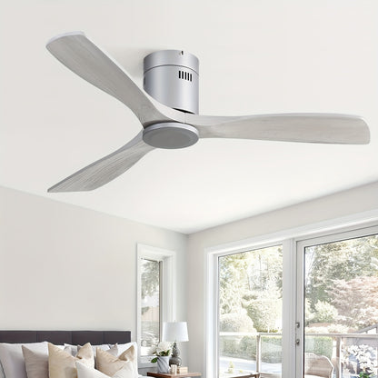 Plafondventilator – Ventilator Plafond – Plafonniere – Ventilator Binnen – Ventilator Buiten – Laag Profiel – 3 Houten Bladen – Fluisterstille DC Motor – Afstandsbediening
