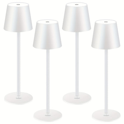 Draadloze LED Tafellamp – Touch Lamp – Nachtlamp – Oplaadbare Lamp – Sfeerverlichting – 4 Stuks Wit – 7000mAh Batterij – Pagodavormig Metaal