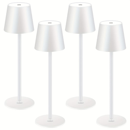 Draadloze LED Tafellamp – Touch Lamp – Nachtlamp – Oplaadbare Lamp – Sfeerverlichting – 4 Stuks Wit – 7000mAh Batterij – Pagodavormig Metaal