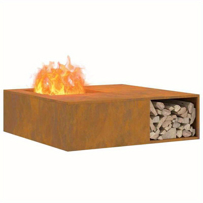 Vuurschaal – Vuurkorf – Tuinhaard – Sfeerhaard – Buitenhaard – Robuust Cortenstaal – Inclusief Houtopslag 100x100x30 cm