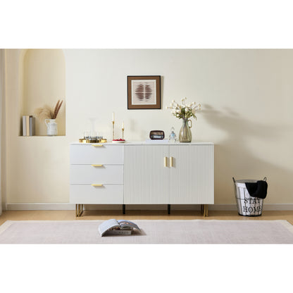 Dressoir – Opbergkast – Ladekast – Buffetkast – Sideboard – Modern Design – MDF Wit – 160 cm – Gouden Handgrepen – Robuuste Stalen Poten
