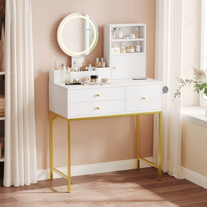Grote Kaptafel – Make-uptafel – Dressing Table – Toilettafel – Schminktisch – Met 3 Lades en 1 Deur – Inclusief Spiegel en Open Opbergruimte – Wit 80x134x40 cm