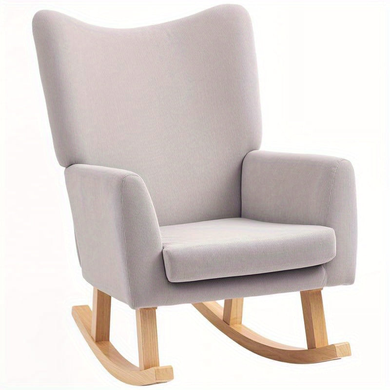 Ergonomic Rocking Chair with High Backrest & Plush Cushion - Heavy-Duty Hardwood/Metal Frame, Easy Assembly, Soft Fabric Upholstery in Neutral Tones - Indoor/Outdoor Lounge Chair for Living Room, Bedroom, Patio, Office - Dura