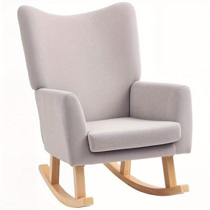 Ergonomic Rocking Chair with High Backrest & Plush Cushion - Heavy-Duty Hardwood/Metal Frame, Easy Assembly, Soft Fabric Upholstery in Neutral Tones - Indoor/Outdoor Lounge Chair for Living Room, Bedroom, Patio, Office - Dura