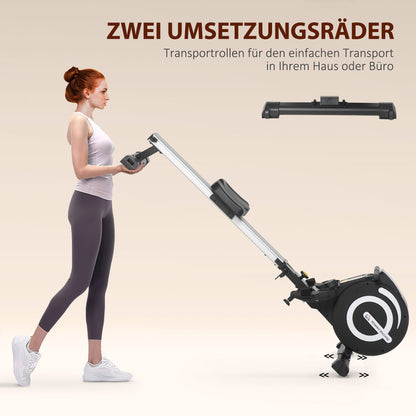 Roeitrainer – Roeimachine – Fitnessapparaat – Indoor Rower – Sportmachine – Zwart/Zilver – Klapbaar Design – 8 Weerstandsniveaus