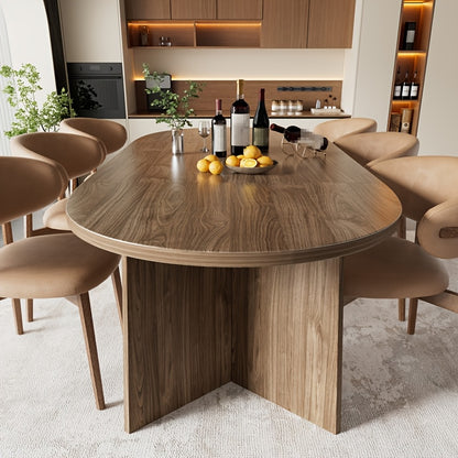Ovale Eettafel – Rond Tafelblad – Houten Tafel – Vintage Eetkamertafel – Eettafel Bruin – Voor 8-10 Personen – 200x90x76 cm – Afgeronde Hoeken