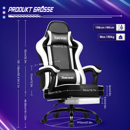 Gamingstoel – Gamestoel – Bureaustoel – Computestoel – Zwarte Gamingchair – Ergonomisch Ontwerp – Inclusief Voetensteun