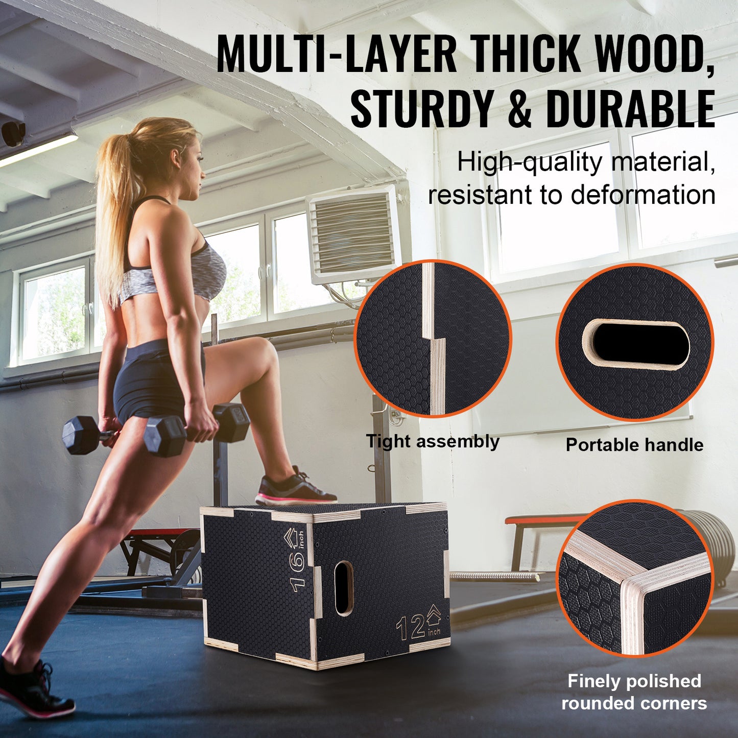 Plyobox – Jump Box – Plyometrische Box – Step Up Box – Fitness Platform – Houten Verstelbare Plyo Box – 3 Hoogtes 16/14/12 Inch – Antislip Oppervlak