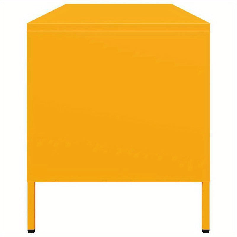 Tv-meubel – Tv-kast – TV-meubel – TV-kast – Meubel – Mosterdgeel – Modern Design – Koudgewalst Staal – 134x39x43 cm – Ruime Opbergruimte – Decoratieve Planken