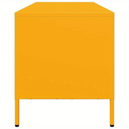 Tv-meubel – Tv-kast – TV-meubel – TV-kast – Meubel – Mosterdgeel – Modern Design – Koudgewalst Staal – 134x39x43 cm – Ruime Opbergruimte – Decoratieve Planken