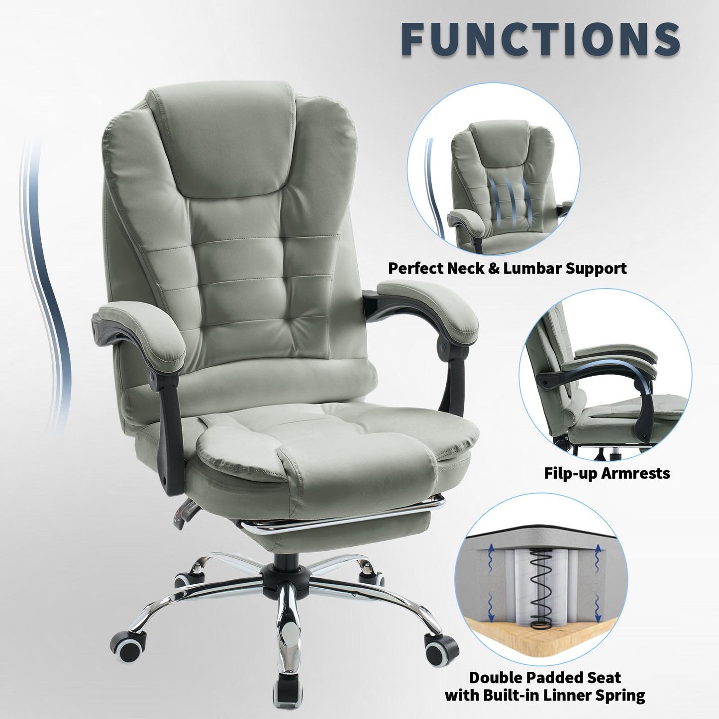 Ergonomische Bureaustoel – Gaming Stoel – Kantoorstoel – Bureau Stoel – Computerstoel – Pocketvering Rugondersteuning – Aluminium Frame – Grijs