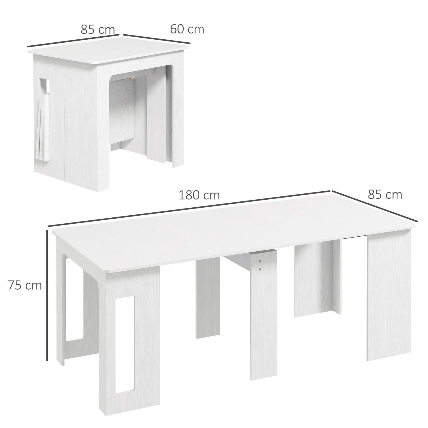 Uitschuifbare Eettafel – Inklapbare Tafel – Uitklapbare Keukentafel – Vouwtafel – Wit – Verstelbaar 60-180 cm – Hoogwaardig Spaanplaat