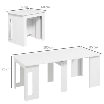 Uitschuifbare Eettafel – Inklapbare Tafel – Uitklapbare Keukentafel – Vouwtafel – Wit – Verstelbaar 60-180 cm – Hoogwaardig Spaanplaat