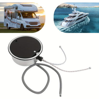 Keukenspoelbak Caravan – Enkelspoelbak – Ronde Spoelbak – Handwasbak – Camper Wasbak – RVS – Inklapbare Kraan – Compact 34x15 cm