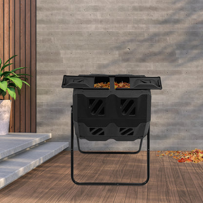 Heavy-Duty Compostbak – Composthoop, Compostvat, Tuincomposteerder, Compostton – Zwart, 133 L – Dubbele Kamers, Weerbestendig Kunststof