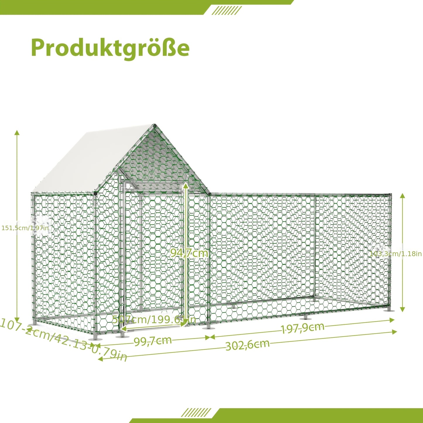 Metalen Omheining Kip – Ren, Hek, Kippenren, Buitenren – Zilverkleurig – 3x1x1,5 Meter – UV-Bestendig Coating – Versterkt Slot