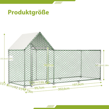 Metalen Omheining Kip – Ren, Hek, Kippenren, Buitenren – Zilverkleurig – 3x1x1,5 Meter – UV-Bestendig Coating – Versterkt Slot