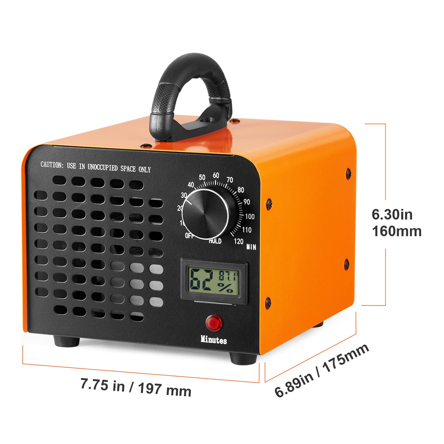 Ozongenerator – Ozonisator – Luchtzuiveraar – Geurverwijderaar – Air Purifier – 12000 mg/h Ozonproductie – Timer 0-120 Minuten met Vochtigheidsdisplay