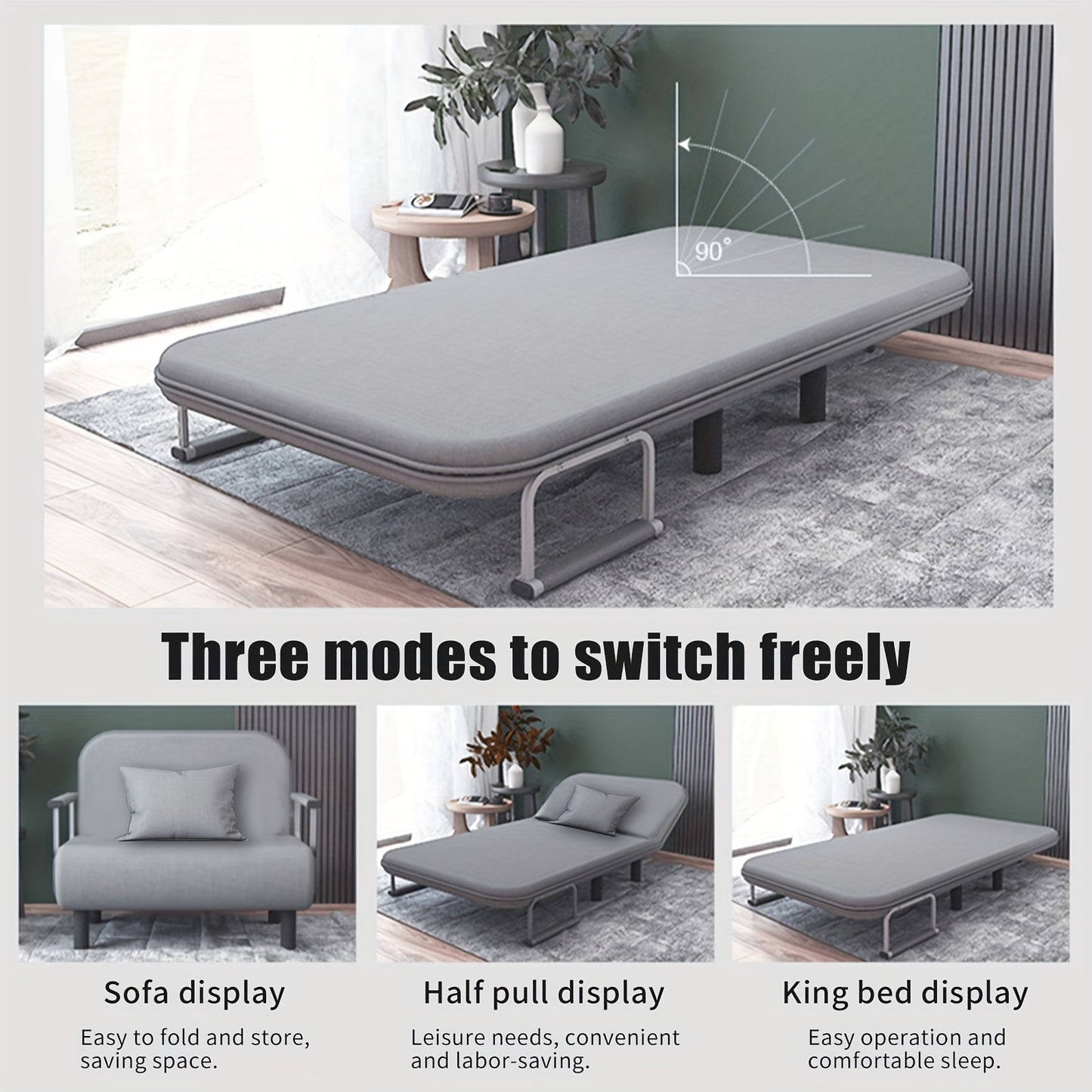 Slaapbank – Sofa Bed – Bedbank – Slaapbankje – Loungebank – 2-in-1 Vouwbaar – Verstelbare Rugleuning – Grijs Stoffen Bekleding – Metalen Frame