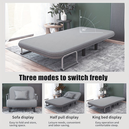 Slaapbank – Sofa Bed – Bedbank – Slaapbankje – Loungebank – 2-in-1 Vouwbaar – Verstelbare Rugleuning – Grijs Stoffen Bekleding – Metalen Frame