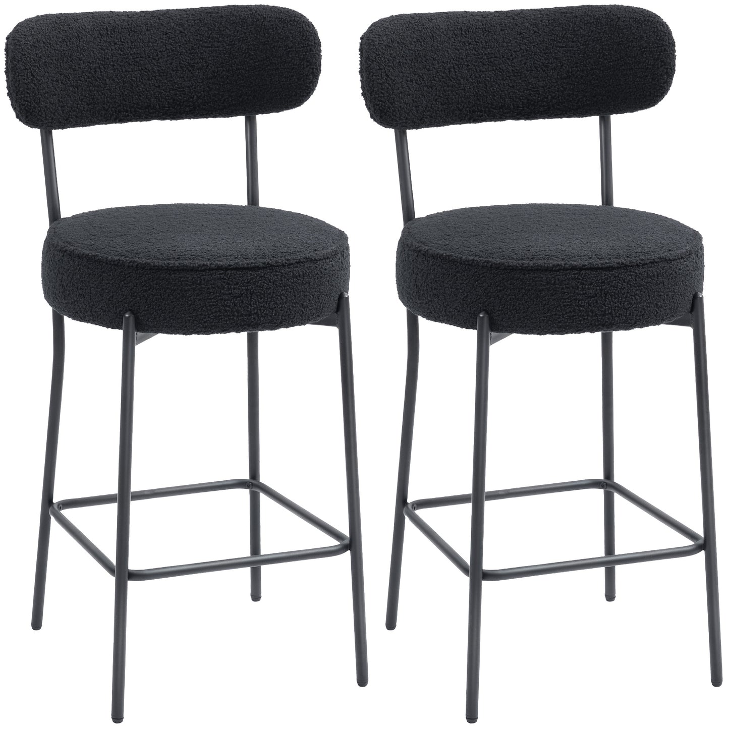Barkrukken – Barkruk Set – Barstoelen – Hoge Stoelen – Keukenstoelen – Zwart Metalen Frame – Gewatteerd Zitvlak Met Fleece Bekleding