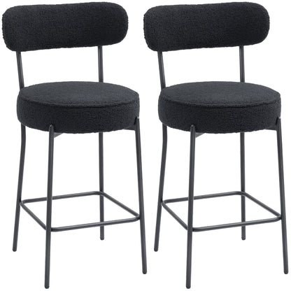 Barkrukken – Barkruk Set – Barstoelen – Hoge Stoelen – Keukenstoelen – Zwart Metalen Frame – Gewatteerd Zitvlak Met Fleece Bekleding