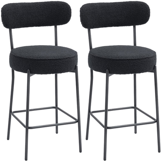 Barkrukken – Barkruk Set – Barstoelen – Hoge Stoelen – Keukenstoelen – Zwart Metalen Frame – Gewatteerd Zitvlak Met Fleece Bekleding