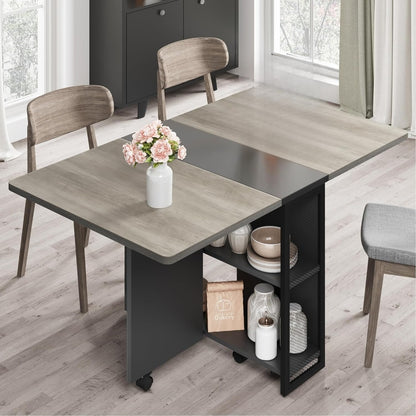 Uitklaptafel – Klaptafel – Inklaptafel – Vouwtafel – Eettafel – Ruimtebesparend – Natuurlijk Hout – 127x80x75 cm – Verstelbare Hoogte – 2-laagse Opbergruimte