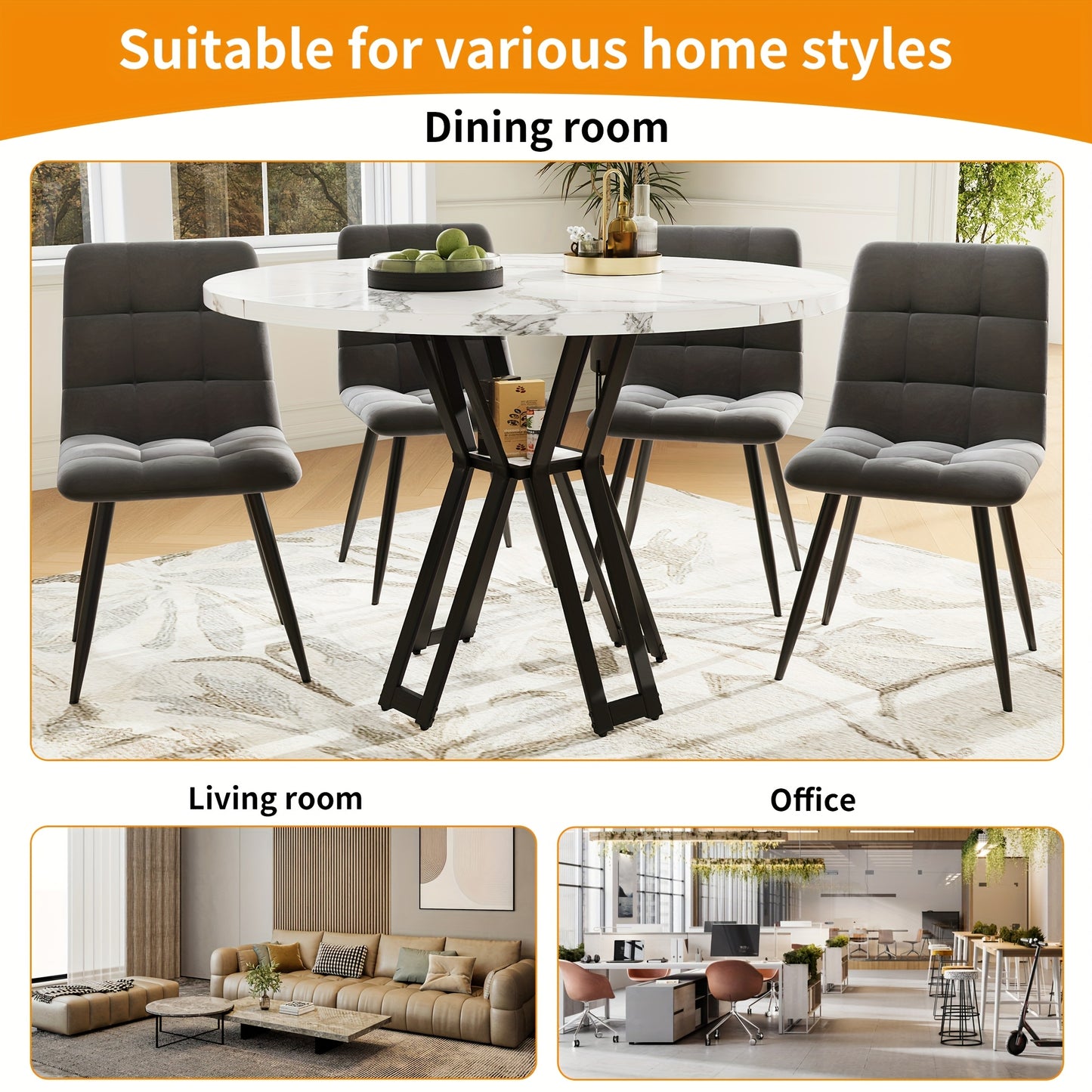 Eettafel – Tafel – Keukentafel – Eetkamertafel – Woonkamertafel – Modern Design – Marmerpatroon – Verstelbare Hoogte – Metaal & Hardhout