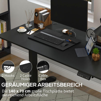 Hoog-laag bureau – Verstelbaar bureau – Zit-sta bureau – Computerbureau – Werkplek bureau – Handmatig verstelbaar – Houten blad 140x70 cm – Strak zwart design