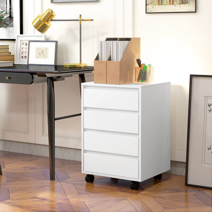 Mobiele Ladekast – Opberglade Kast – Bureaukast – Rollende Ladekast – Kantoorkast – 4 Lades – E1 MDF Hout – Wieltjes Met Rem
