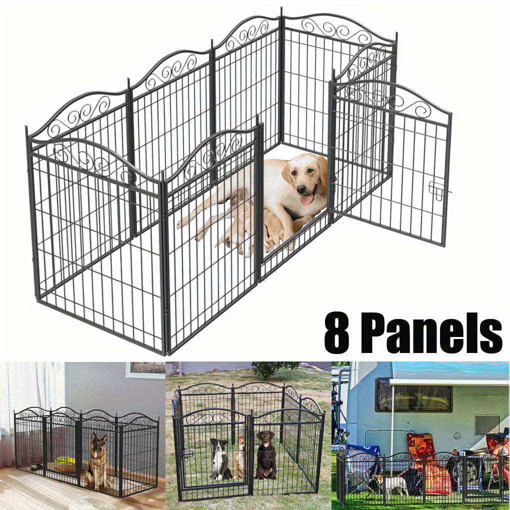 Hondenren – Hekken – Puppyren – Dierenren – Tuinren – 8 Panelen Metalen Hondenren 190x63x80 cm – Robuust Staal – Geschikt Binnen en Buiten