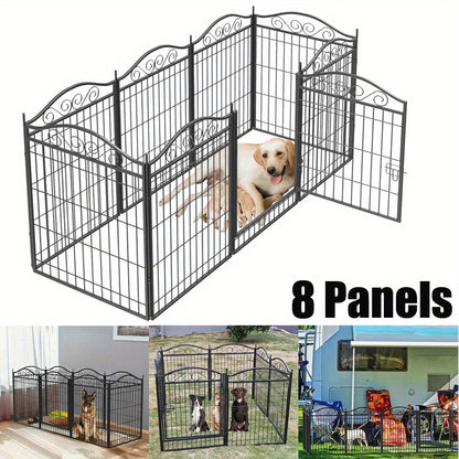 Hondenren – Hekken – Puppyren – Dierenren – Tuinren – 8 Panelen Metalen Hondenren 190x63x80 cm – Robuust Staal – Geschikt Binnen en Buiten