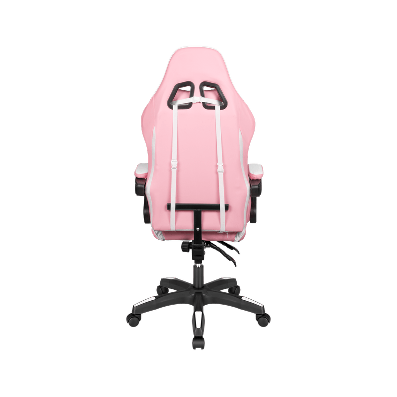 Gaming Stoel – Gamestoel – Gaming Chair – Game Stoel – Bureaustoel – Verstelbare Rugleuning – Eco-Leren Bekleding – Inclusief Voetensteun - Wit/Roze