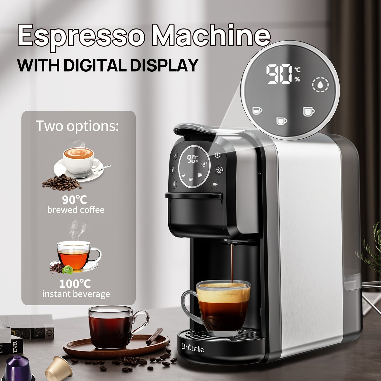 Koffiemachine – Espressoapparaat – Capsulemachine – Nespresso Koffiezetter – Espresso Maker – 1400W Snel Verwarmen – 20 Bar Hoge Druk – Zwart – 700ml Afneembare Watertank