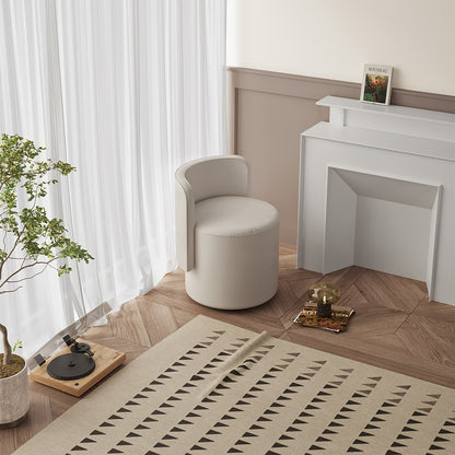 Dressoirstoel – Draaikruk – Make-up Stoel – Bureaustoel – Fauteuil – 360° Draaibaar – Zacht Kussen – Compact Rond Design – Beige Grijs – Met Rugleuning en Voetensteun