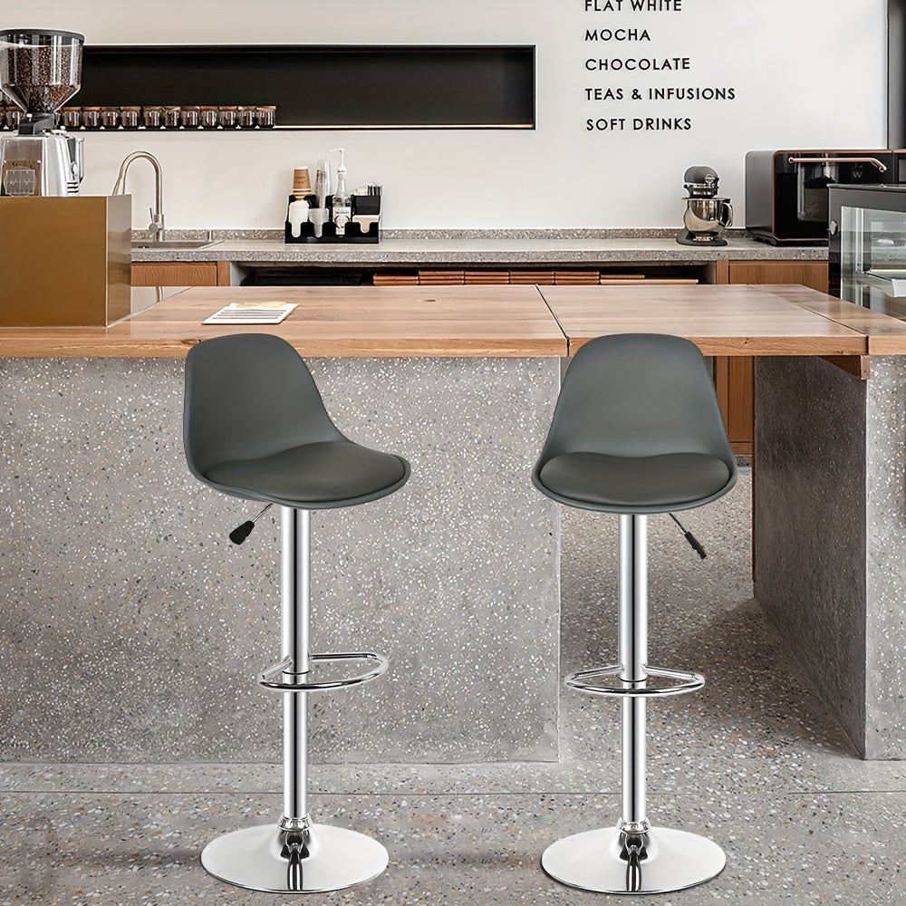 Barkruk – Barstoel – Barstoelset – Keukenstoel – Kruk – Verstelbare Zithoogte – Modern Grijs PU-leer