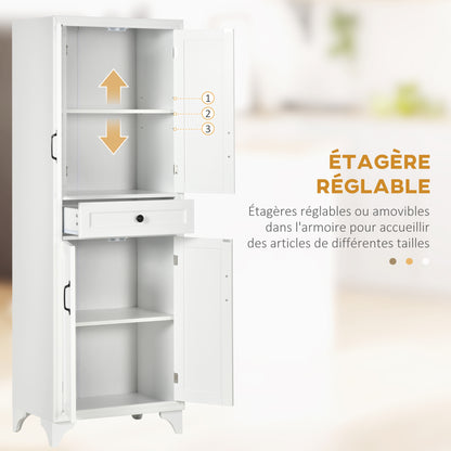 High Buffet Keukenkast – Keukenkastje – Buffettafel – Opbergkast – Dressoir – Hoog 170 cm – Met 4 Deuren en 1 Lade – Verstelbare Plank – Wit