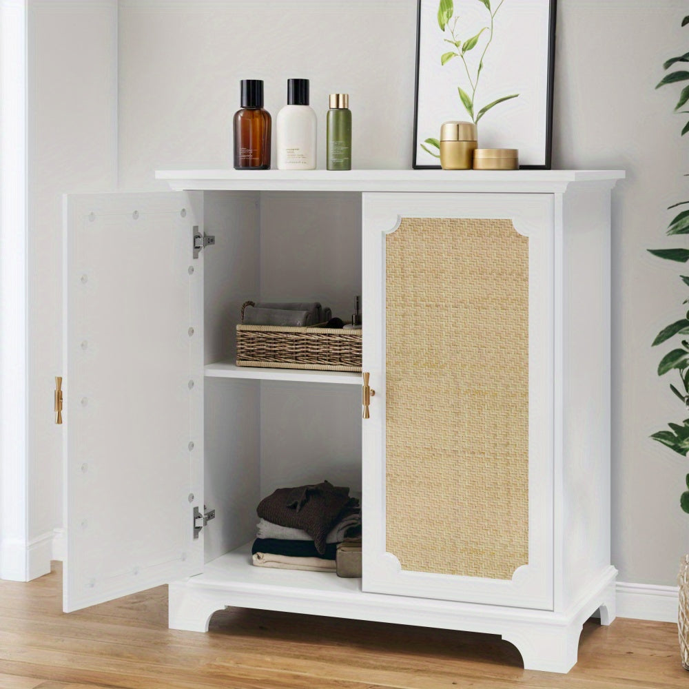 Dressoir – Sideboard – Buffetkast – Opbergkast – Wandkast – Wit Met Rattan Deuren – Duurzaam Zonder Hout – Gemakkelijk Te Monteren