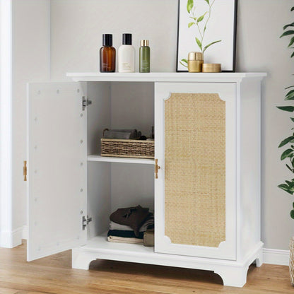 Dressoir – Sideboard – Buffetkast – Opbergkast – Wandkast – Wit Met Rattan Deuren – Duurzaam Zonder Hout – Gemakkelijk Te Monteren